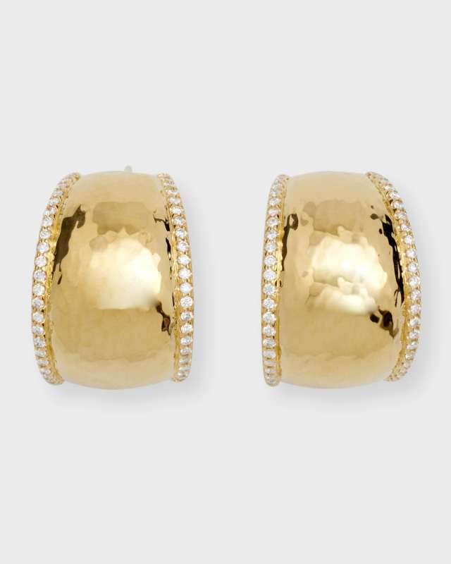 18K Stardust Goddess Hammered Dome Wide Huggie Earrings