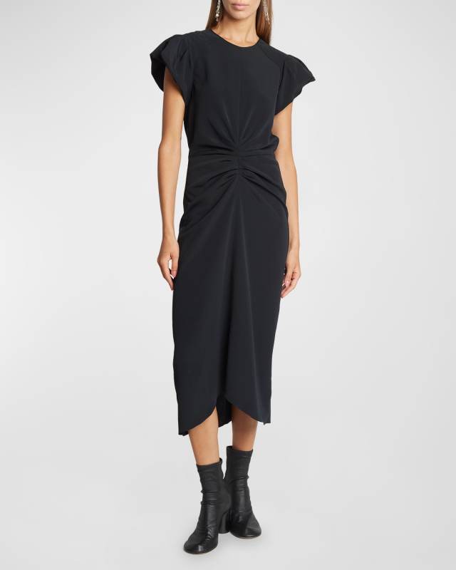 Terena Gathered Ruffle-Sleeve Midi Dress