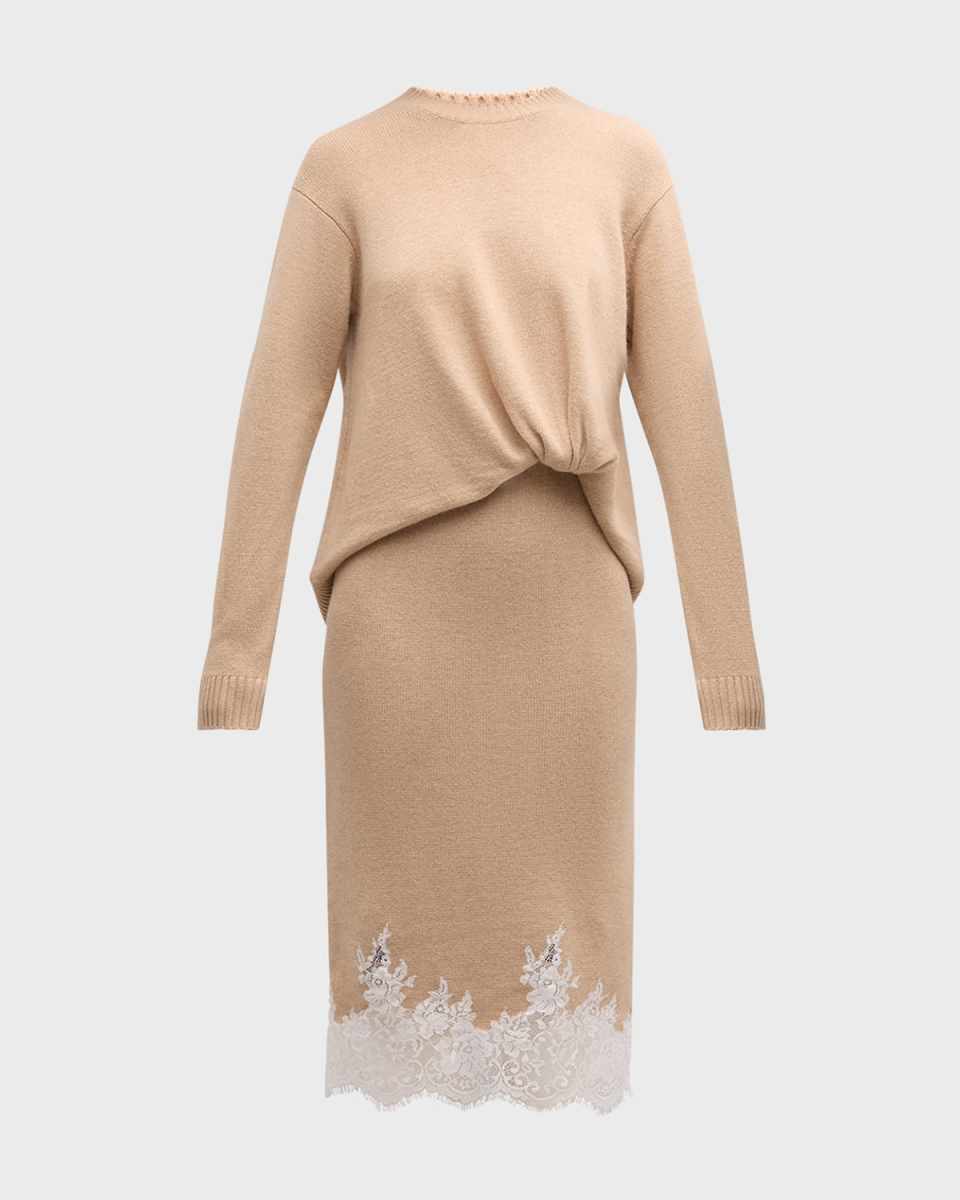 Long-Sleeve Draped Knit Dress