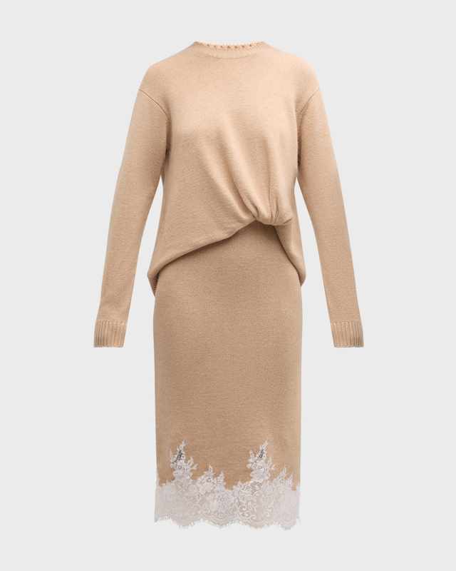 Long-Sleeve Draped Knit Dress