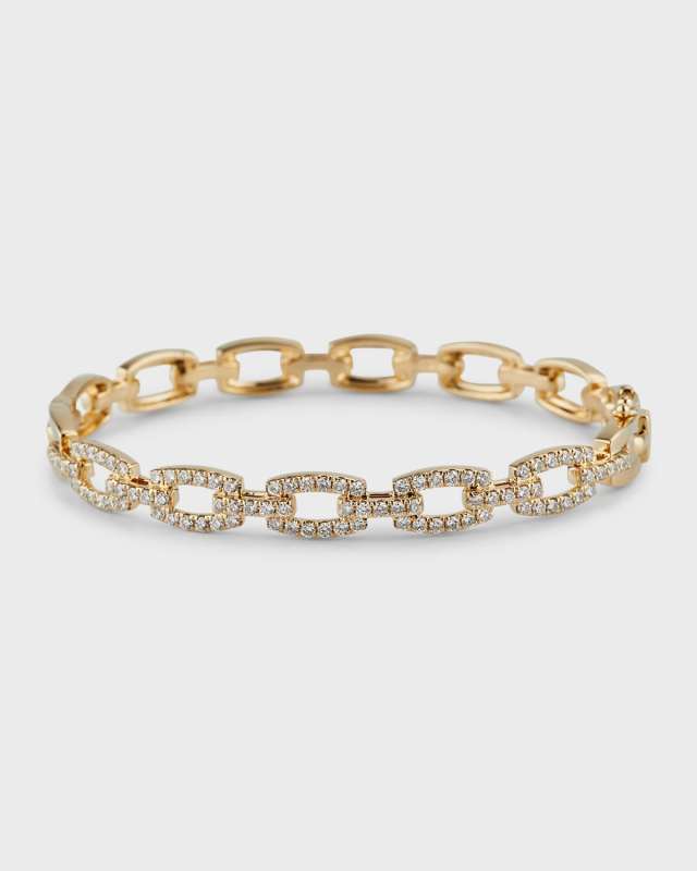 14K Yellow Gold Diamond Link Bangle Bracelet, 15cm