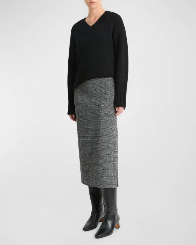 Glen Plaid Side Slit Skirt