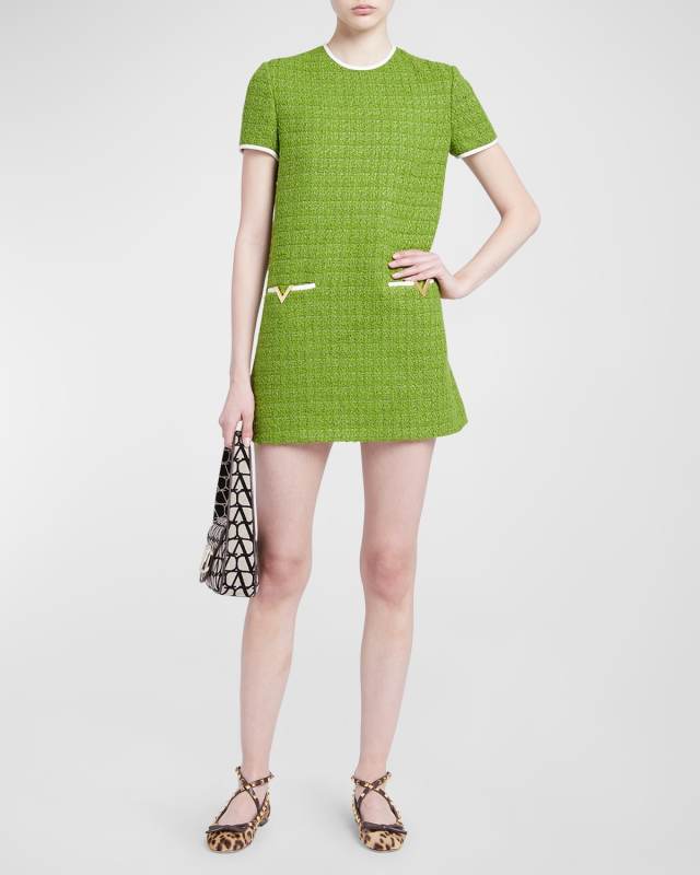 Tweed Mini Dress with Patch Pockets