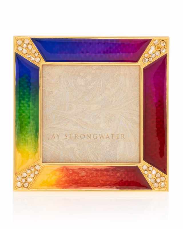 Rainbow Pave Corner Square Frame, 2"Sq.