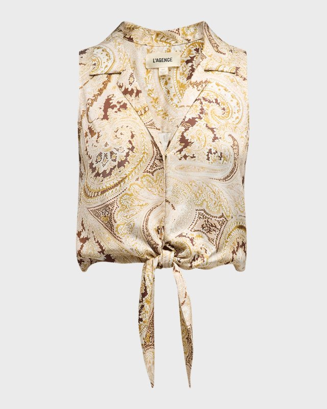 Amos Paisley Sleeveless Tie Blous