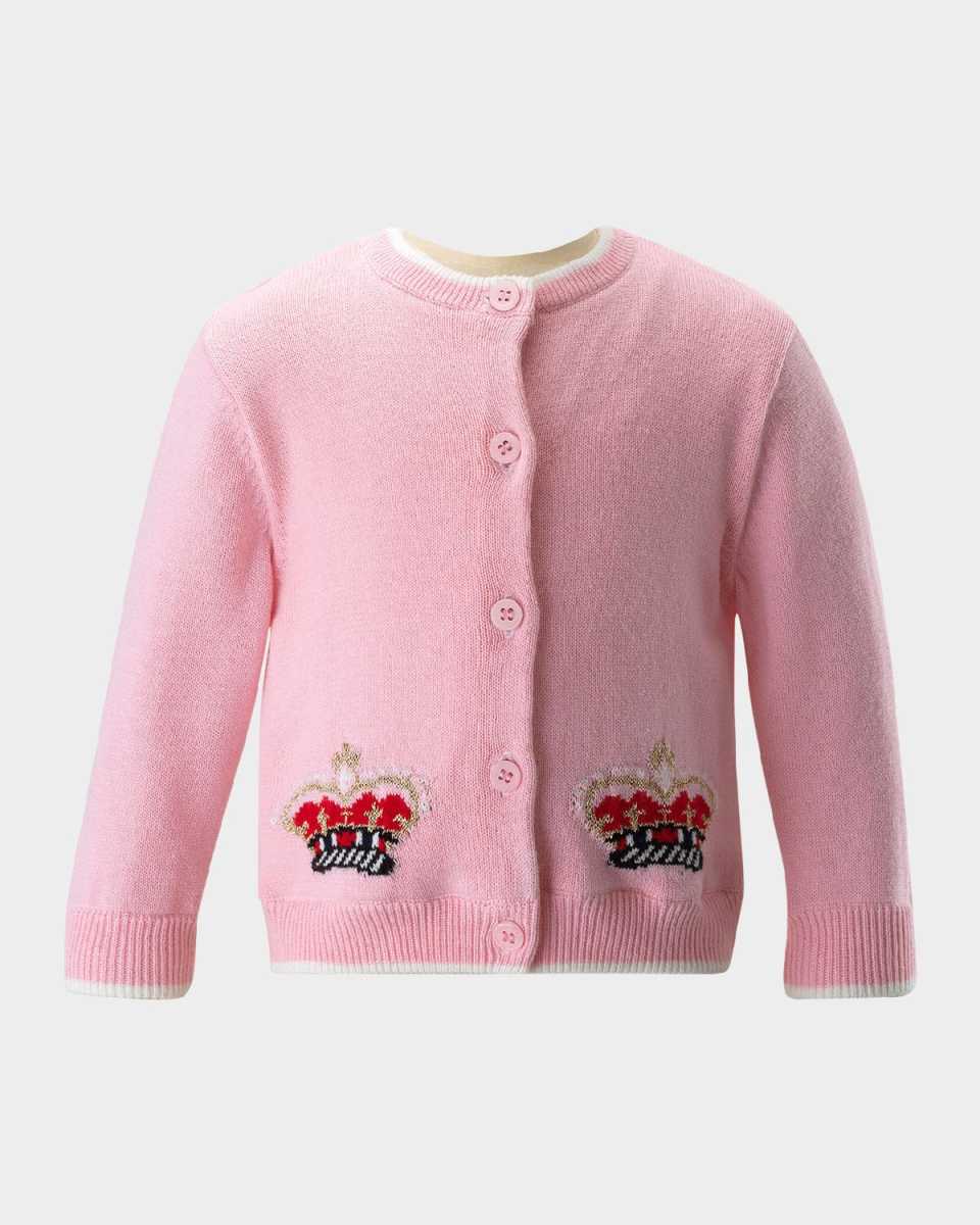 Girl's Cardigan W/ Double Crown Intarsia, Size 6M-24