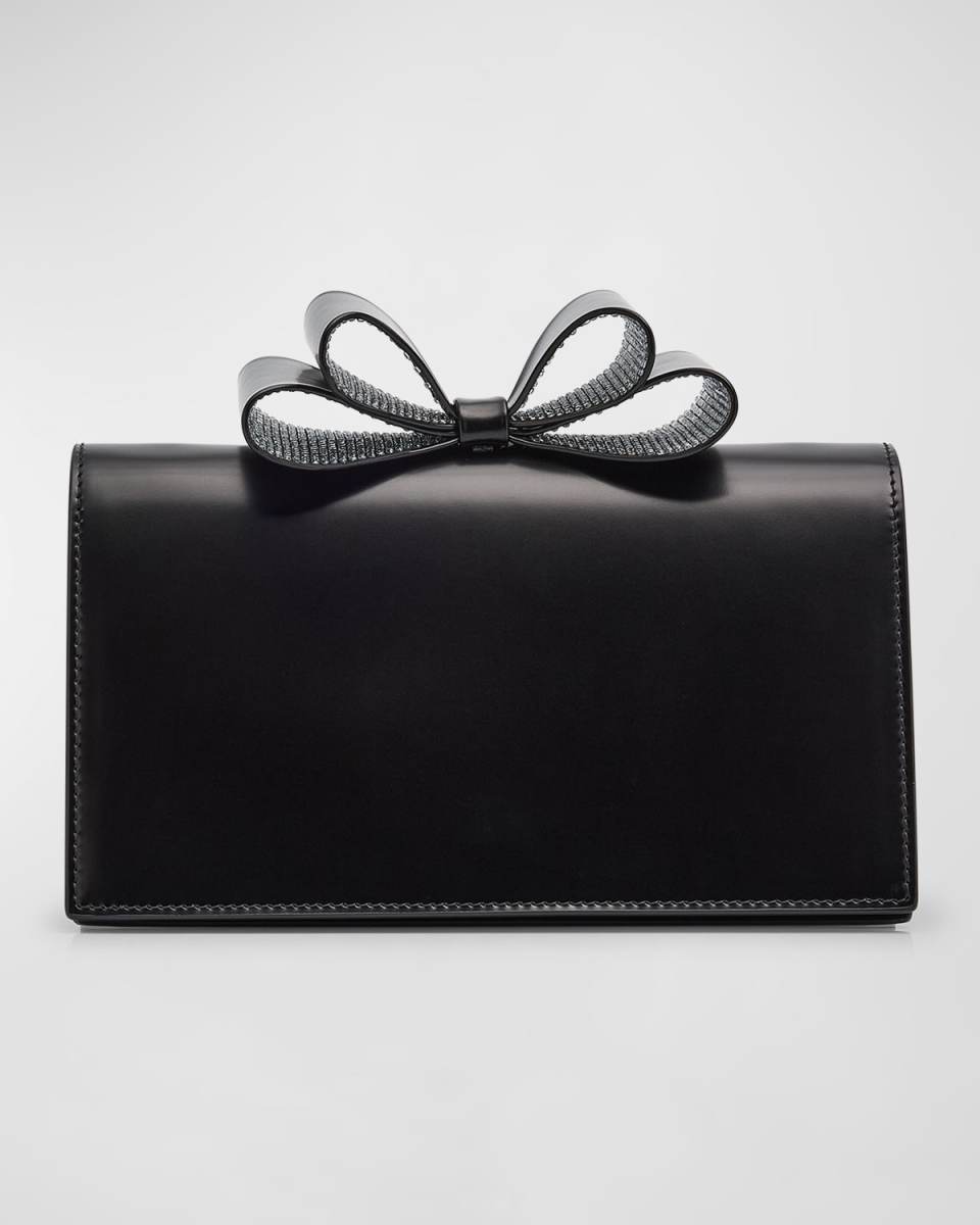 La Cadeau Small Bow Leather Clutch Bag