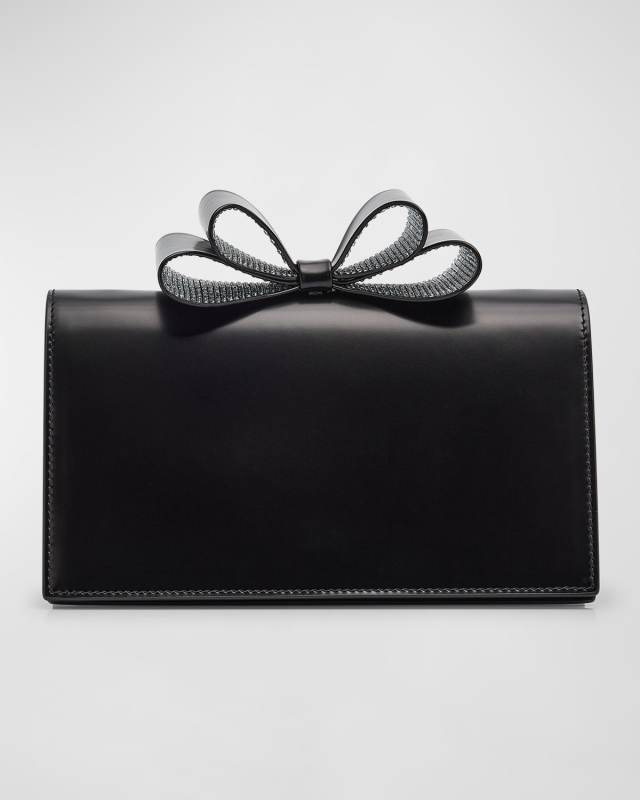 La Cadeau Small Bow Leather Clutch Bag