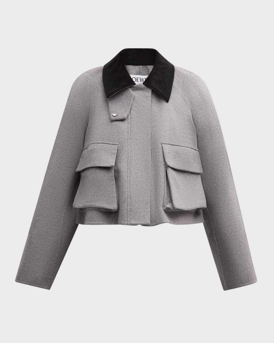 Corduroy-Collar Brushed Wool-Cashmere Trapeze Parka