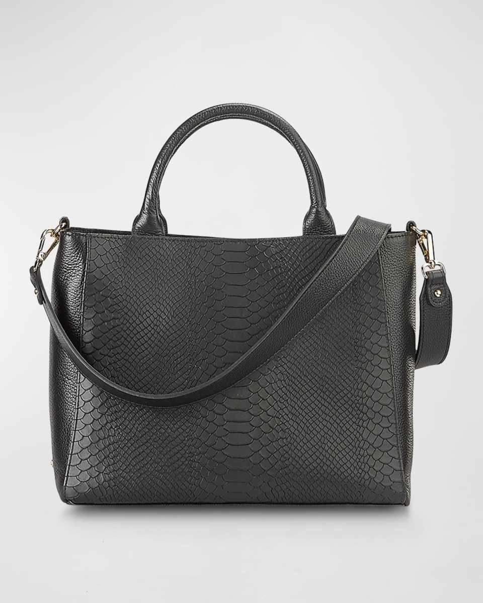 Hudson Python-Embossed Top-Handle Bag