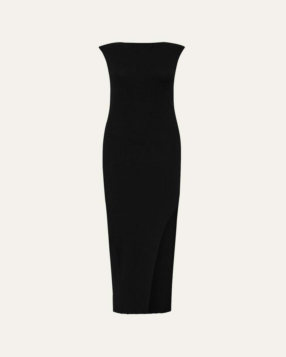 Cut-Away Rib-Knit Midi Dress