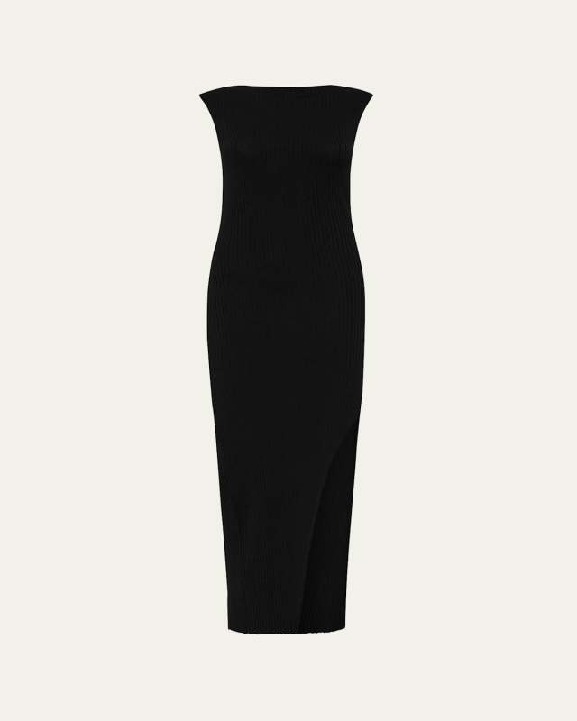 Cut-Away Rib-Knit Midi Dress