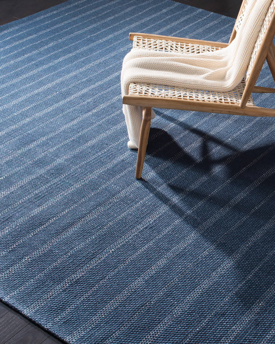 Miles Navy Stripe Flat Weave Rug, 5' x 8'