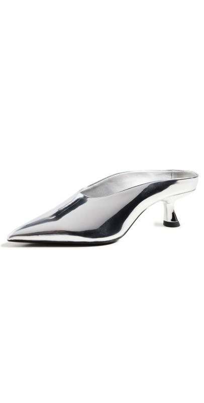 SIMONMILLER Chrome Pointed Gala Mules Silver
