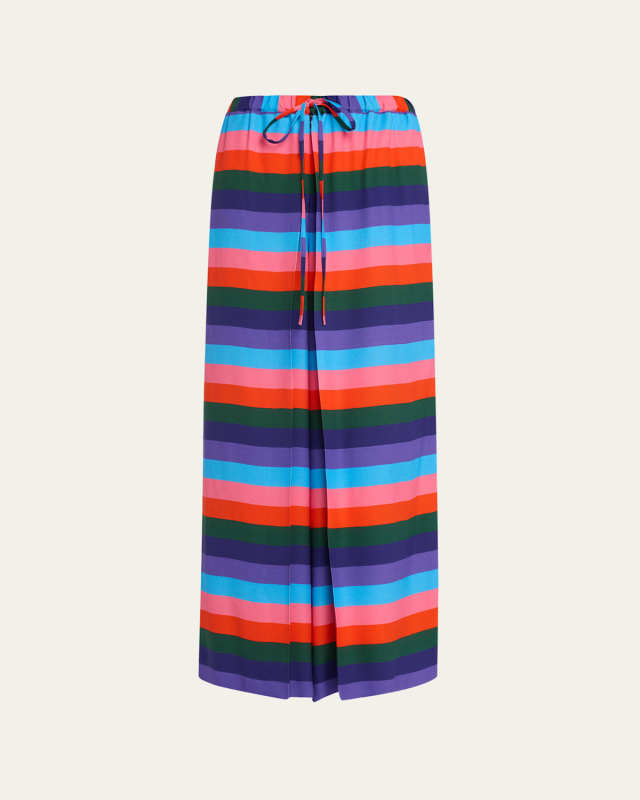 Kipos Split Stripe Drawstring Long Skirt