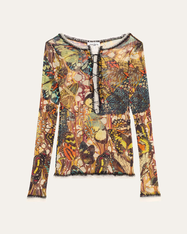 Butterfly Mesh Lace-Up Top
