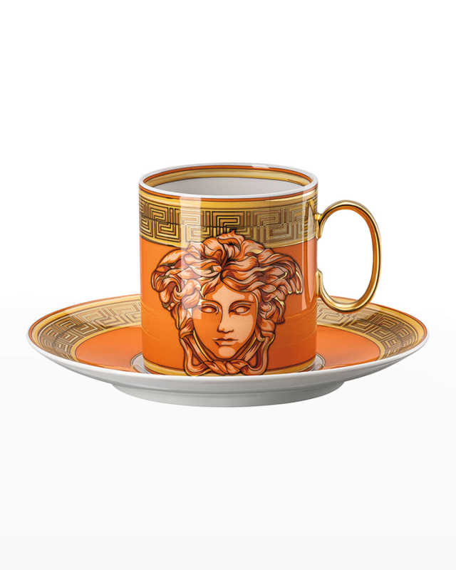 Medusa Amplified Orange Coin Coffee Cup & Saucer 6"