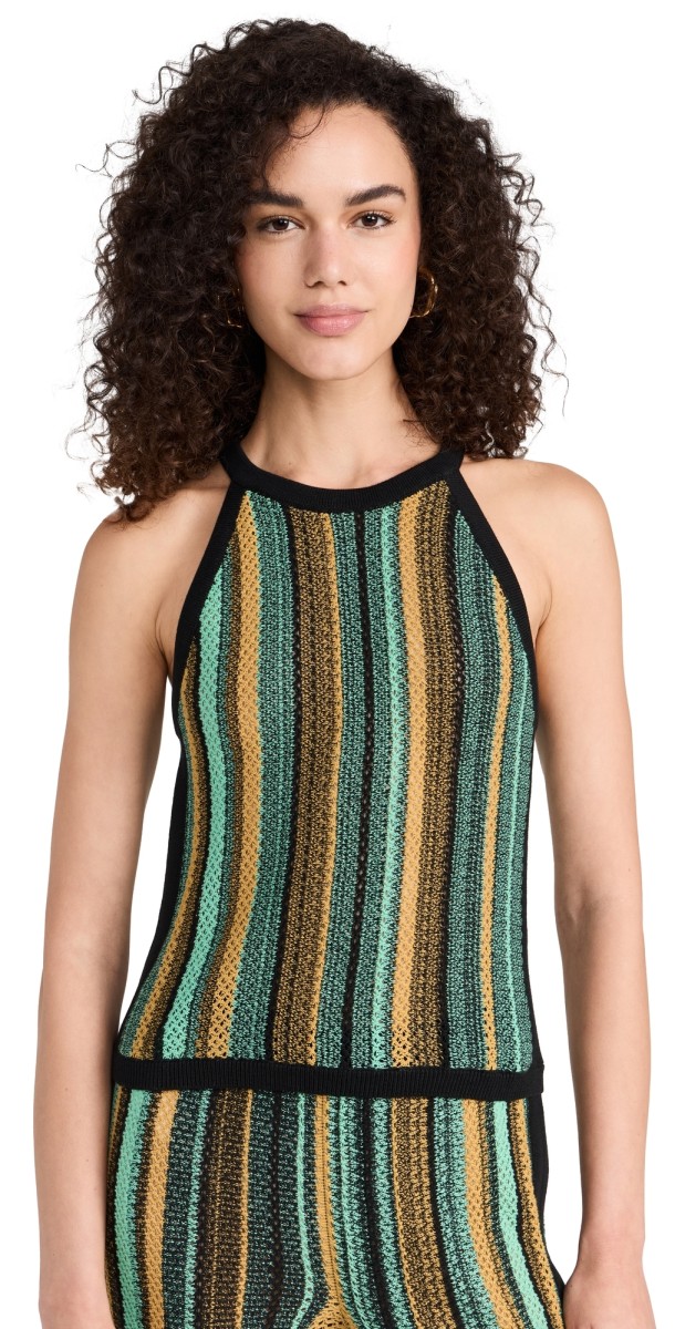 Nation LTD Mari Crochet Stripe Halter Top Jungle Stripe