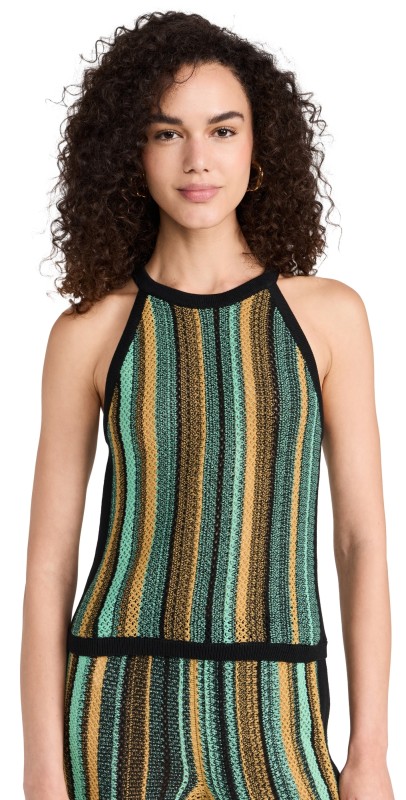 Nation LTD Mari Crochet Stripe Halter Top Jungle Stripe