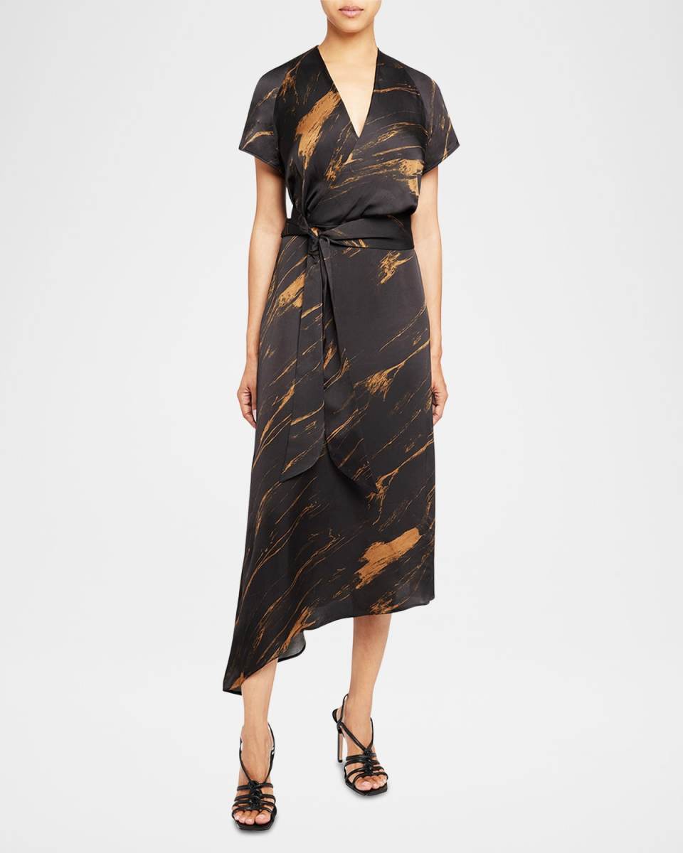 Haley Abstract-Print Asymmetric Midi Dress