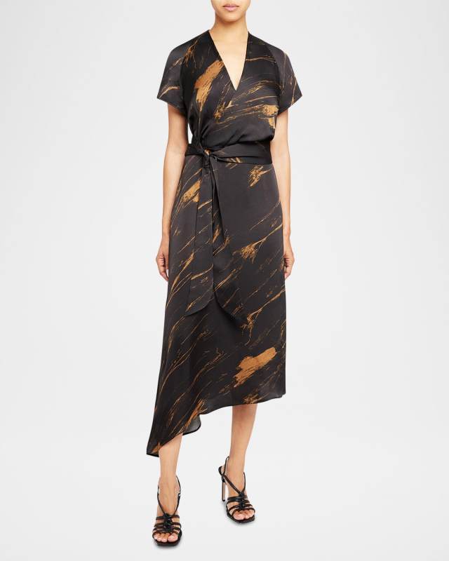 Haley Abstract-Print Asymmetric Midi Dress