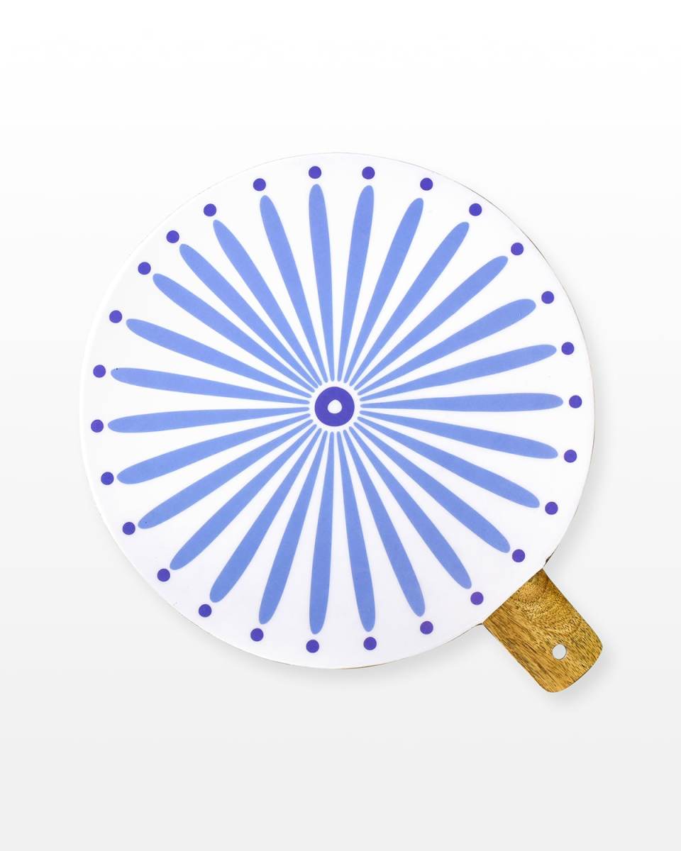 Iris Blue Burst Medium Round Board w/ Mango Wood Handle