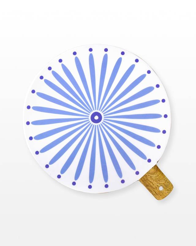 Iris Blue Burst Medium Round Board w/ Mango Wood Handle