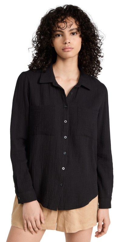 Zupply Kaili Button Up Gauze Top Black