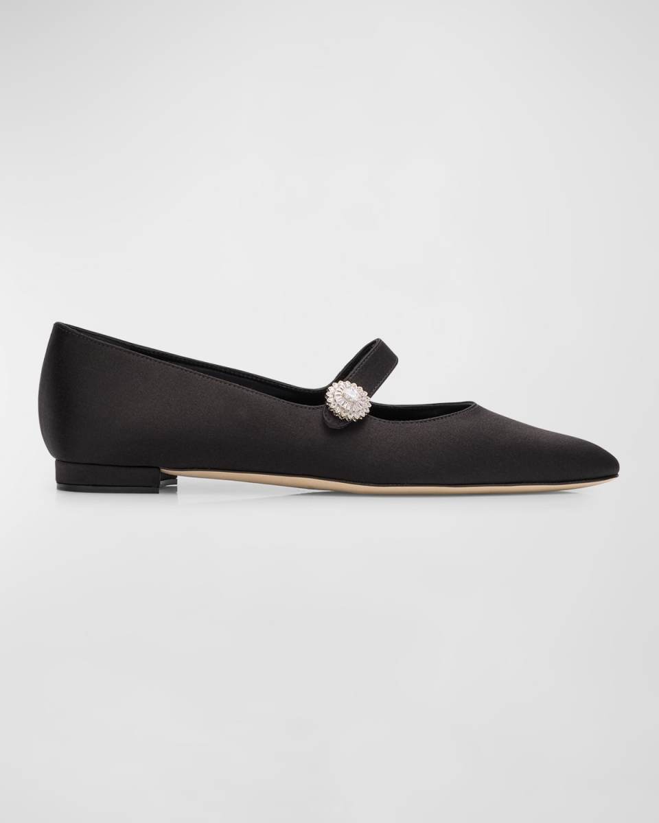 Satin Crystal Mary Jane Ballerina Flats