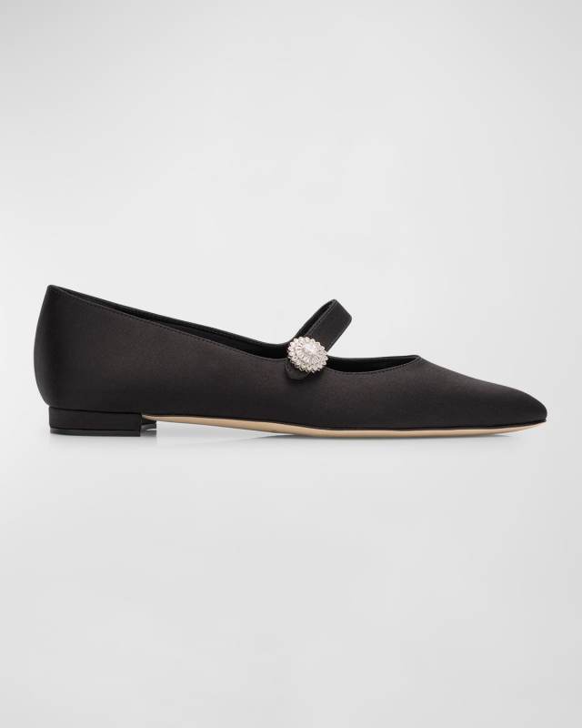 Satin Crystal Mary Jane Ballerina Flats