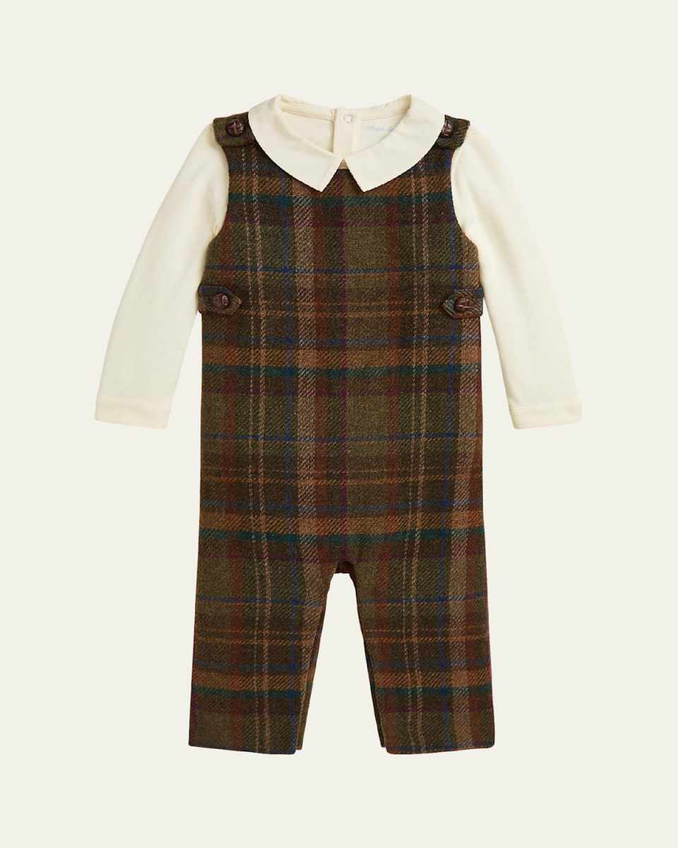 Boy's Tartan-Print Overall & Bodysuit Set, Size 9M-