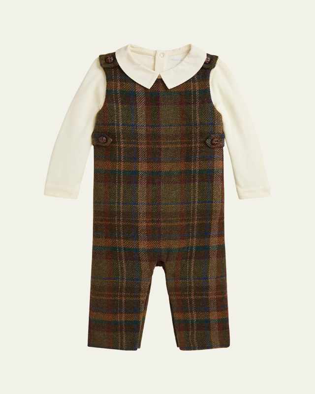Boy's Tartan-Print Overall & Bodysuit Set, Size 9M-