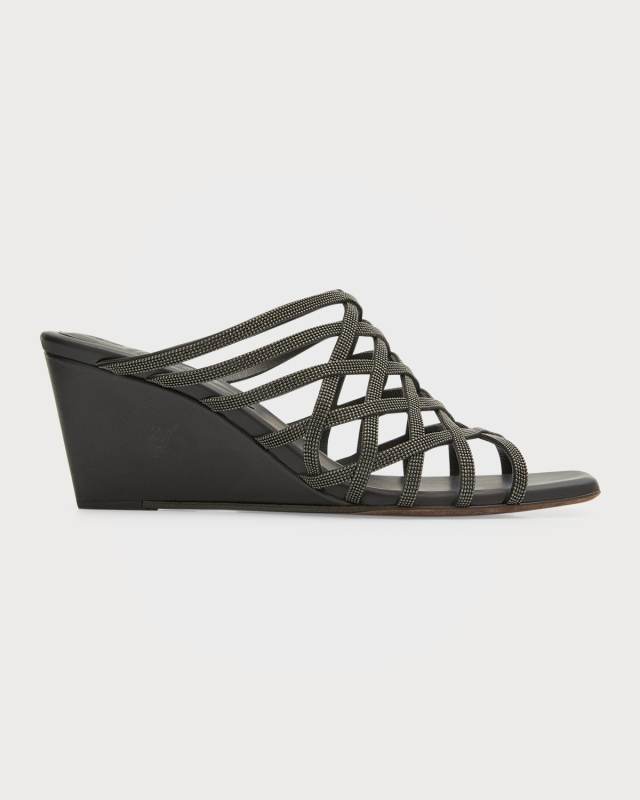 Monili Leather Caged Wedge Sandals