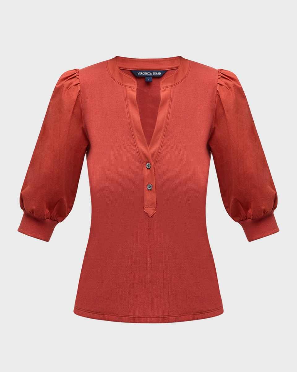 Coralee Puff Sleeve Button-Front Top