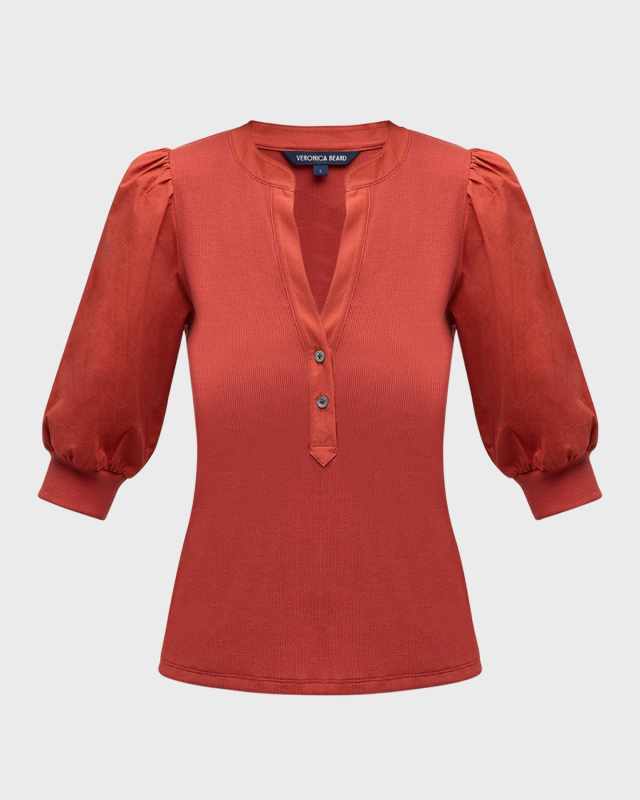 Coralee Puff Sleeve Button-Front Top