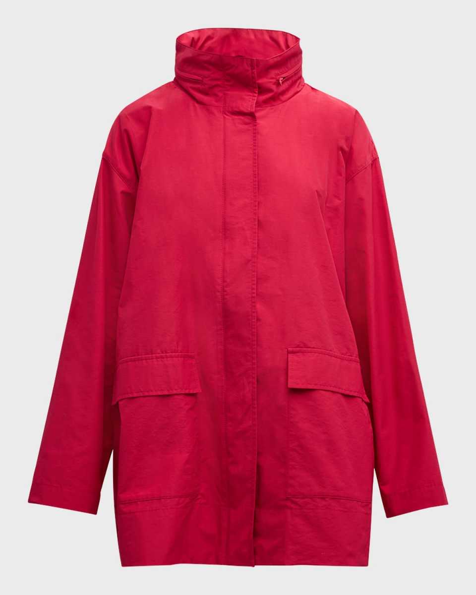 Stand-Collar Jacket with Hidden Hoo