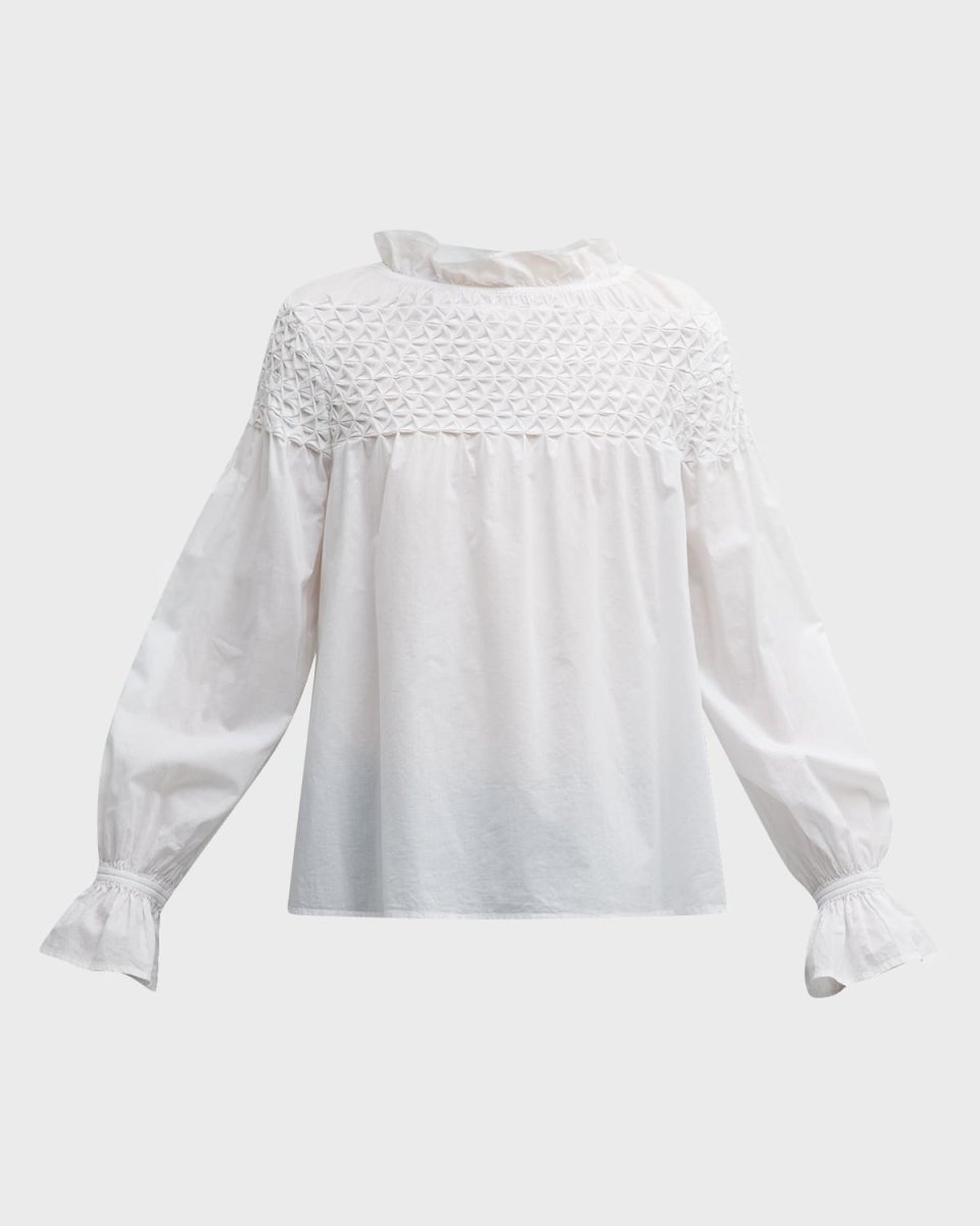 Majorelle Smocked Ruffle-Trim Blous