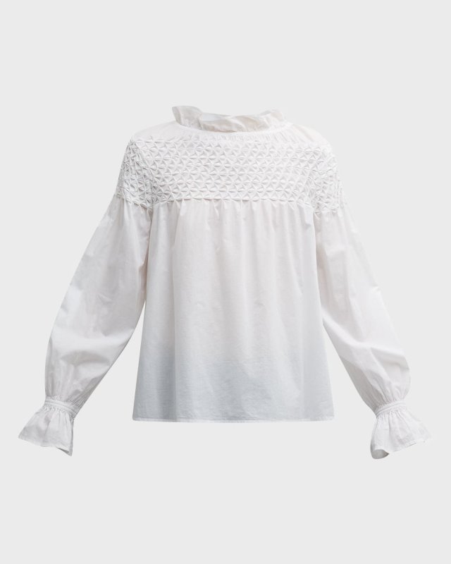 Majorelle Smocked Ruffle-Trim Blous