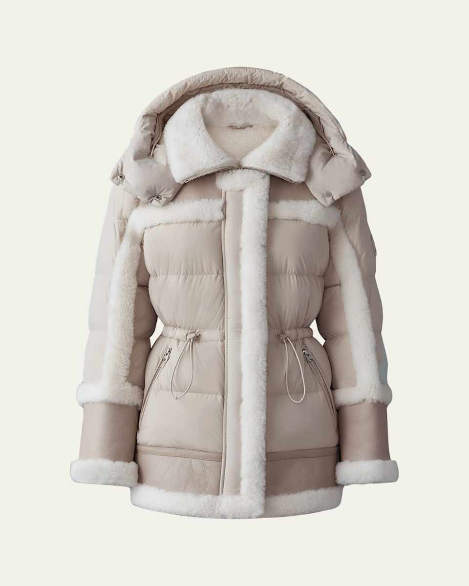 Lilibeth Mixed-Media Down Parka with Shearling and Leather