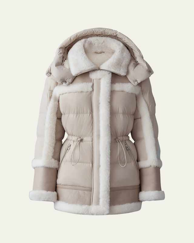 Lilibeth Mixed-Media Down Parka with Shearling and Leather