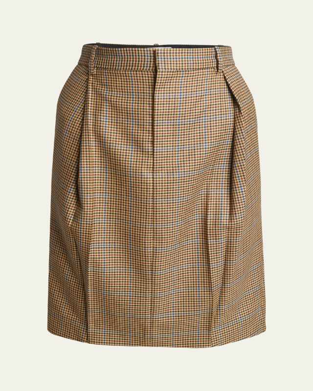 Houndstooth Tailored Utility Wool Skirt