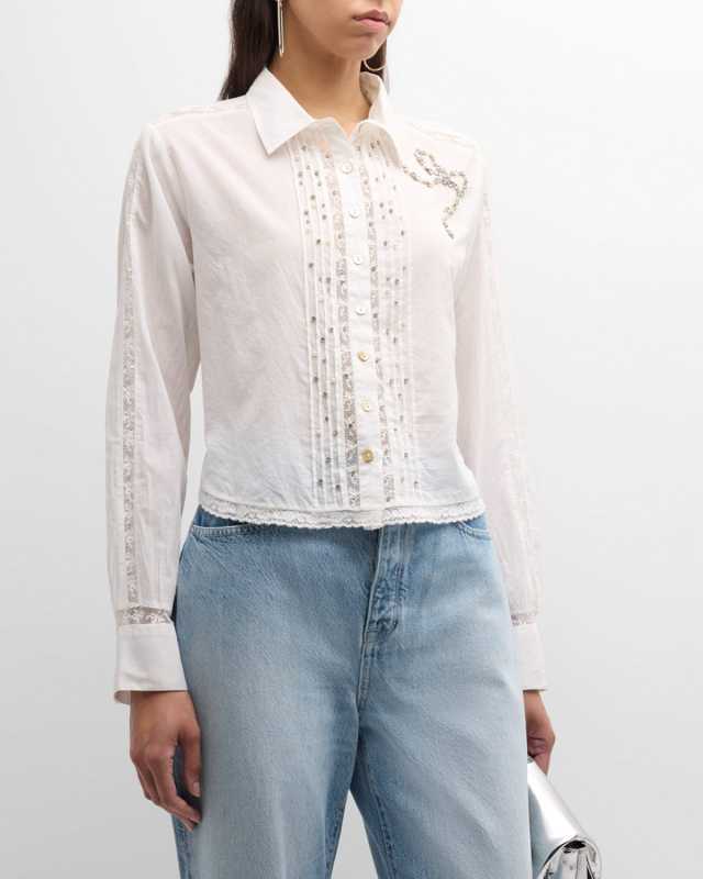 Rosaway Embellished Lace Embroidery Cotton Top