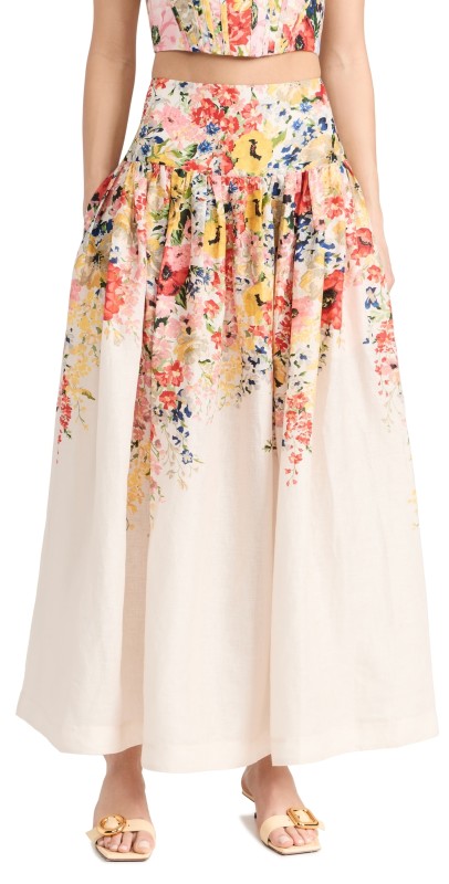 Zimmermann Alight Basque Midi Skirt Ivory Floral