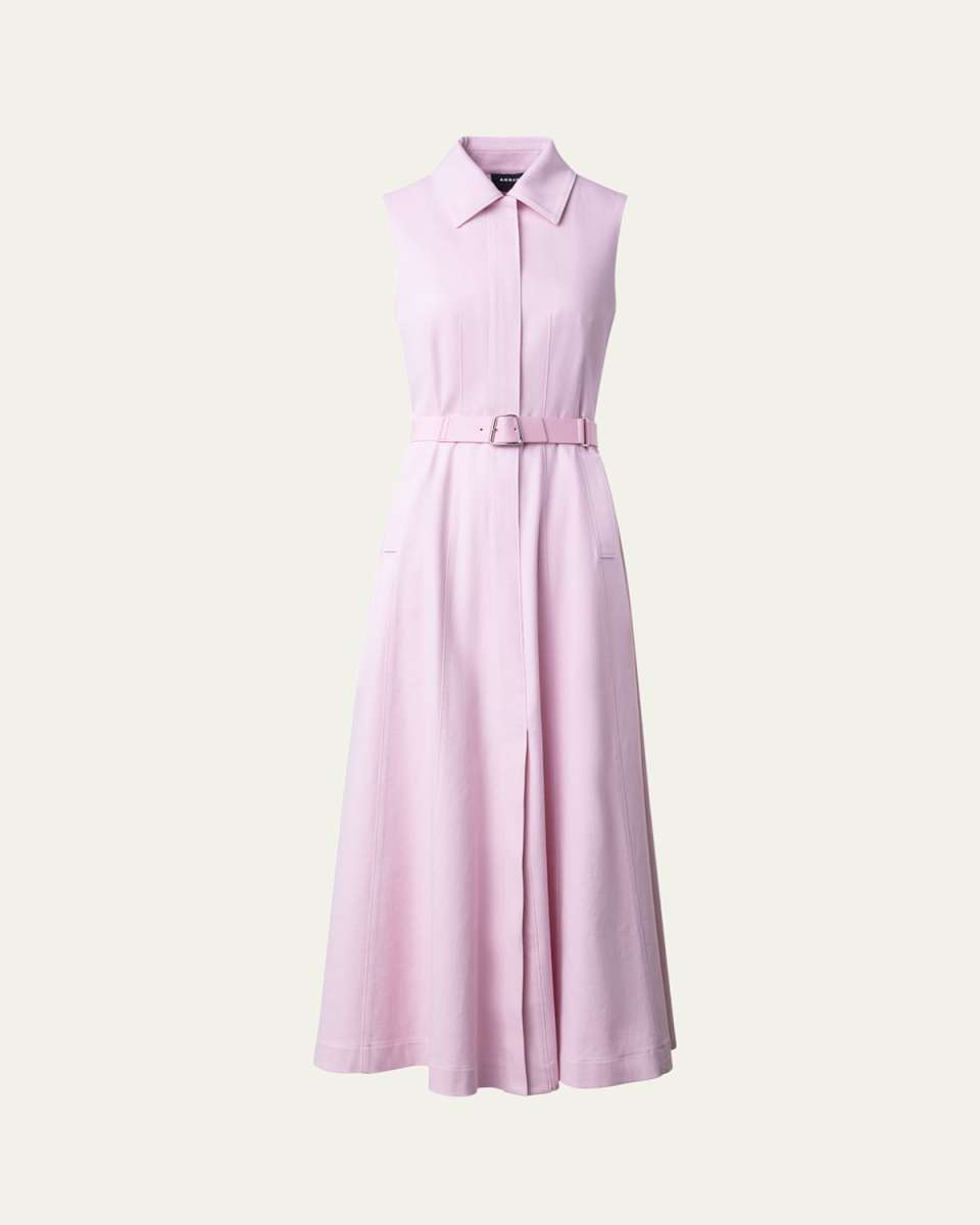 Cotton Denim Midi Shirtdress with Sporty Belt
