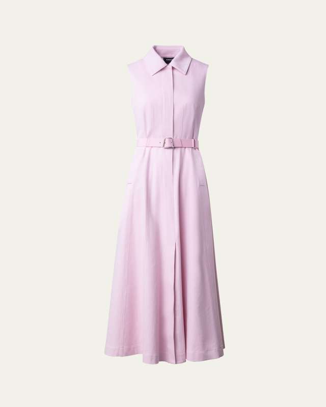 Cotton Denim Midi Shirtdress with Sporty Belt