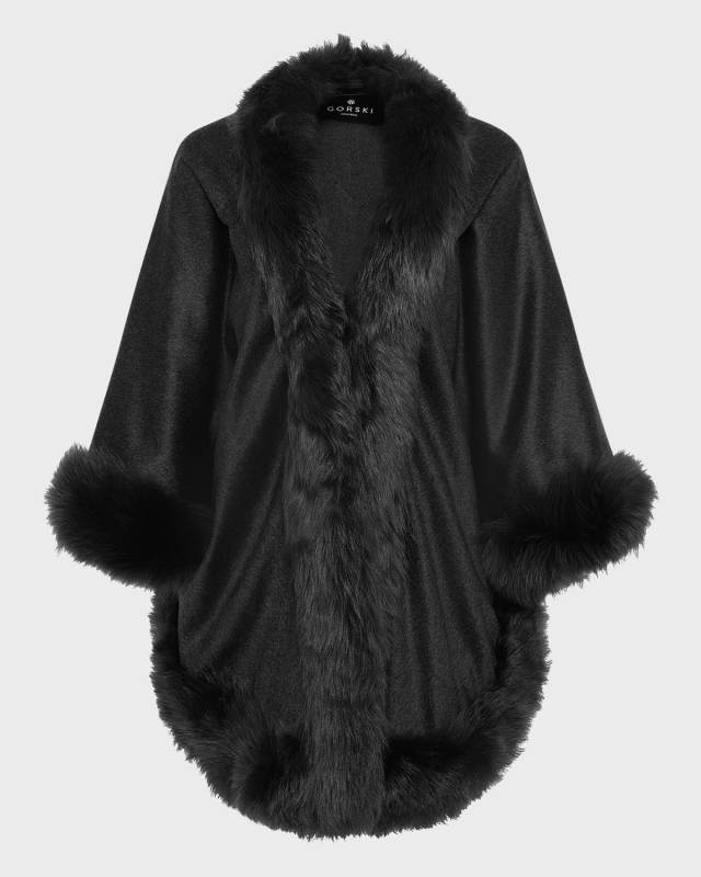 Cashmere Cape With Toscana Shearling Lamb Trim