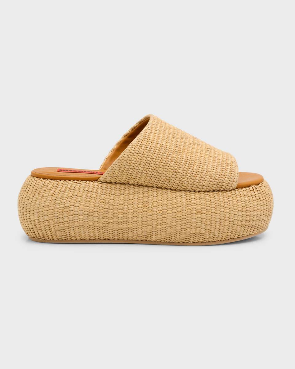 Cloudy Raffia Platform Slide Sandals