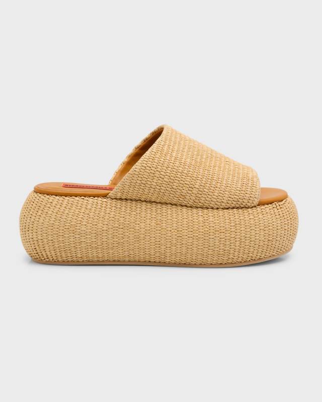 Cloudy Raffia Platform Slide Sandals