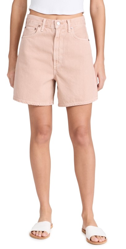 AGOLDE Stella High Rise Baggy Shorts Pink Salt