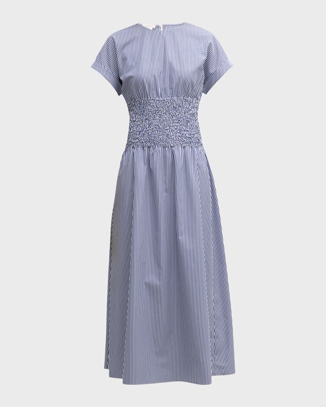 Striped Smocked Cotton Poplin Maxi Dress